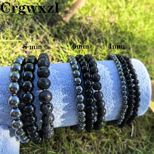 4mm 6mm 8mm Healing Crystal Bracelets for Women Men Natural Stone Beaded Stretch Bracelet Handmade Gemstone Reiki Spiritual Jewelry Gifts - color: Tourmaline+Lava+Hematite-Empath Protection, size: 8mm