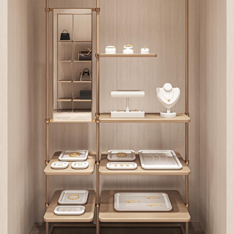 Microfiber Jewelry Trays Stackable Ring Earring Bracelet Necklace Bangle Watch Display Tray Drawer Organizer 3.93 * 3.93 * 0.59inch (White - color: Beige, size: 10*10cm Tray