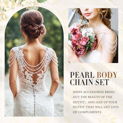 Sureio Pearl Body Chains Jewelry Set 3-Layer Beaded Shoulder Chain with Back Chain for Weddings, Proms, Summer Bikini Parties - style: Shoulder+Back