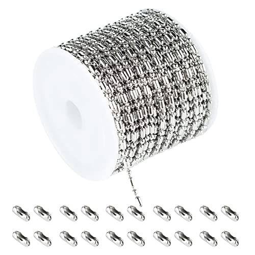 UMAOKANG 32.8 Feet 2mm Stainless Steel Bead Chain Roll Silver Ball Chains Dog Tag Chain Necklace for Men Military Jewelry Making DIY Pull Chain with Matching Connectors Kit - color: 2mm silver ball