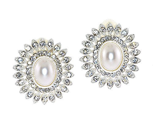Noble Faux Pearl Delight and Clear Crystal Sunburst Clip-on Earrings