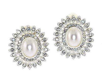Noble Faux Pearl Delight and Clear Crystal Sunburst Clip-on Earrings
