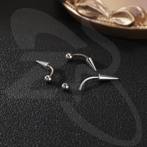ZS 18Pcs Spike Eyebrow Piercing Jewelry, 16G Curved Barbell Vertical Labret Lip Rings, Spike Tragus Helix Earrings Rook Nose Bridge Rings for Women Men - color: A:Sliver,straight+curved barbell