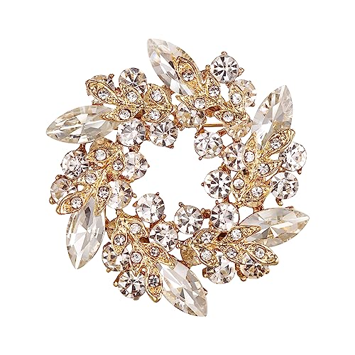 EVER FAITH Austrian Crystal Wedding Corsage Jewelry Accessory Bridal Flower Wreath Brooch Pin for Women - color: Clear Gold-Tone