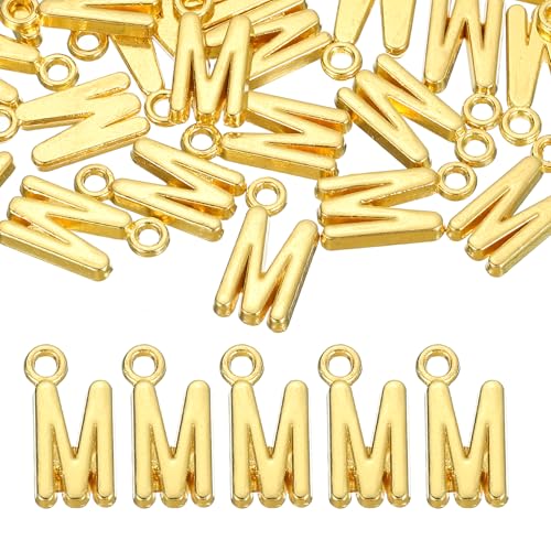 uxcell Letter Charm, Alloy Letter Initial Alphabet Charm for DIY Craft Jewelry Making Bracelets Earrings Necklace - color: Gold - M