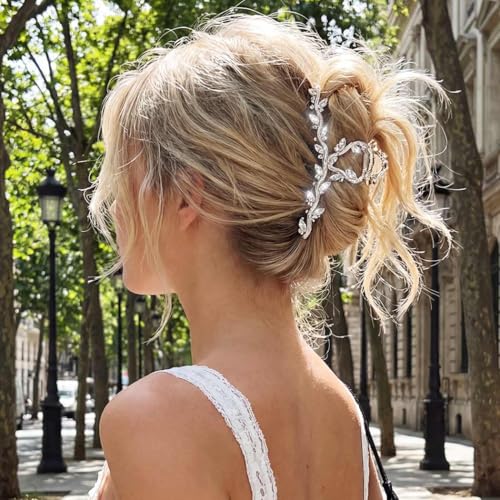 CAKURE Silver Hair Clips Rhinestone Claw Clip Large Fancy Hair Clip Claw Bride Wedding Hair Accessories for Women (Pack of 2) (c-silver) - color: c-silver
