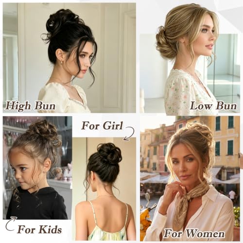 RUWISS 100% Human Hair Bun Small Messy Bun Hair Piece for Women Layered Wavy Hair Buns Updo Hairpiece for Daily Wear Scrunchies Ponytail Extension (Dark Brown) - color: Dark Brown