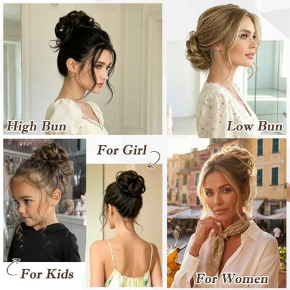 RUWISS 100% Human Hair Bun Small Messy Bun Hair Piece for Women Layered Wavy Hair Buns Updo Hairpiece for Daily Wear Scrunchies Ponytail Extension (Dark Brown) - color: Dark Brown