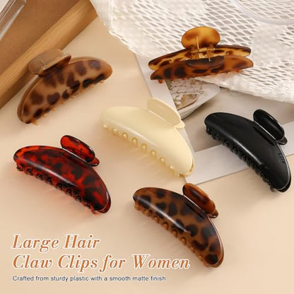 6 Pack Leopard Print Hair Claw Clips for Women Large Non-Slip Celluloid Banana Clips, Tortoise Shell Jaw Barrettes for Thick Hair, Fashion Hair Accessories for Girls Gift - size: Leopard