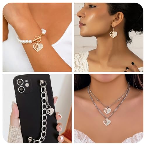 Elecrelive Crystal Heart Charms Rhinestone Heart Pendants Valentine Charms for Necklace Bracelet Earring Wedding Jewelry - color: Platinum & Golden