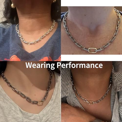 Wire Necklaces for Women, 2 Tone Link Chain Necklaces Circles Adjustable Necklaces Costume Jewelry for Women Gifts - color: Paperclip-A