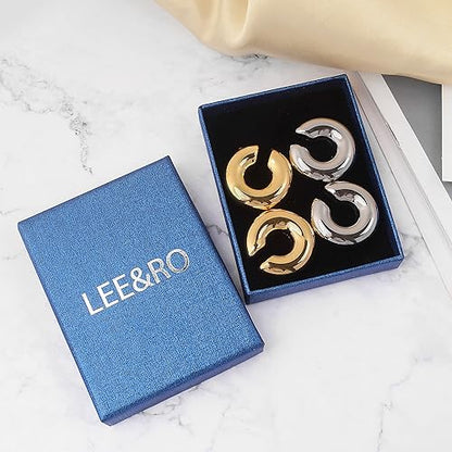 Chunky Ear Cuff Earrings for Women Non Piercing Ear Clip Earrings 14K Gold Ear Cuff and Silver Ear Cuffs Set