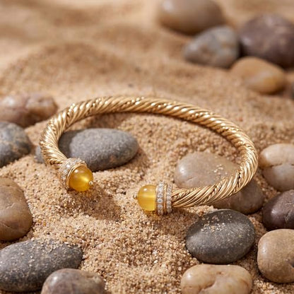 Fettero Gold Cuff Bangle Bracelets for Women - Adjustable Open Cuff Bangles 14K Gold Plated Charm Twisted Cable Bangle Bracelet for Mom Dainty Jewelry Gift - color: Yellow