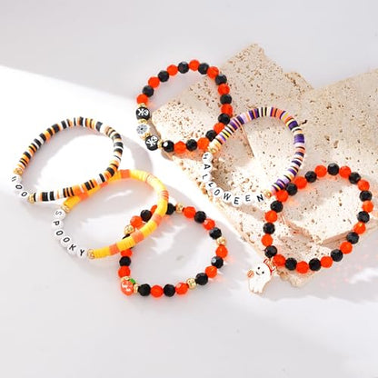 Boho Beaded Stretch Bracelets For Women Stackable Crystal Gold Plated Beaded Bracelets Set Trendy Handmade Friendship Braeclet Jewelry Gifts - color: K-Halloween