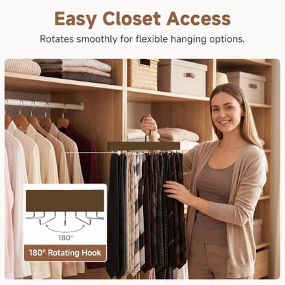 StorageWorks Tie Hanger with 20 Swivel Hooks, 2 Pack Wooden Hanger, Walunt | Sturdy Walnut Tie Wooden Hanger with 180° Swivel Hooks, Space Saver Rack for Ties, Belts, Scarves in Closet - color: Walnut