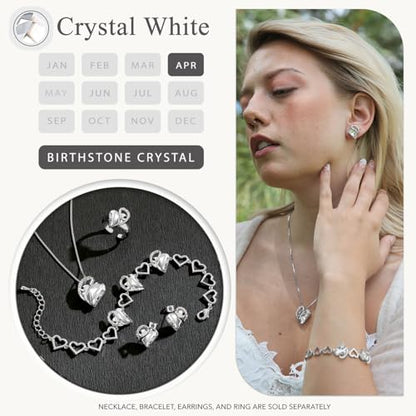 Infinity Love Heart Stud Earrings for Women, Birthstone and Healing Stone, Gifts for Mom, Wife, and Her, Silver Plated - color: 04a-April-Clear White Crystal