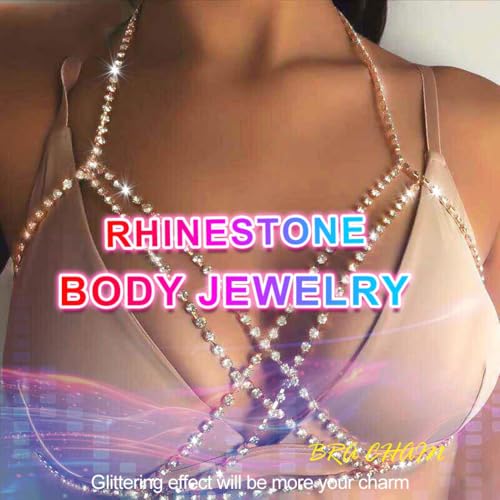 Nicute Rhinestone Body Chain Jewelry Gold Bra Jewelry Bling Plus Size Body Chains for Women - color: Gold