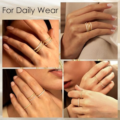 Florideco Stackable Rings for Women 14K Gold Plated Stackable Thin Ring Minimalist Non Tarnish Cubic Zirconia Band Rings Dainty Trendy Statement Stacking Ring Set Size 5-10