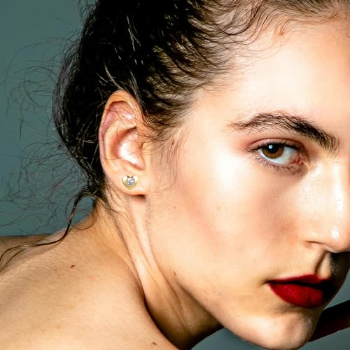 12 Pairs Surgical Stainless Steel Cubic Zirconia Birthstone Stud Earrings Heart Star Round Multicolors Stud Earrings Set for Women - style: Gold heart 4mm