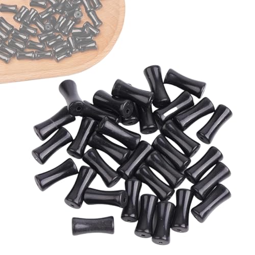Black Bamboo Beads - 12mm Transparent Bamboo Joint Craft Beads, Natural Black Agate Stone Bamboo Shape Gem for DIY Jewelry Making Necklace Bracelet Earring (100PC) - color: 100PC