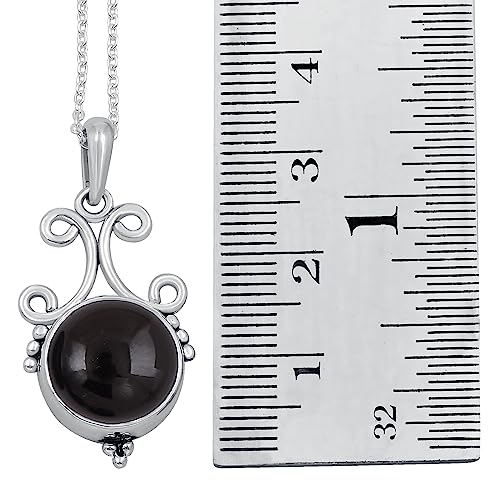Natural Round Gemstone Pendant Necklace for Women, 925 Sterling Silver | Solitaire Birthstone Jewelry With 18 Inch Chain, Handmade Semi Precious Stone Pendant, Jewelry Gift for Mom, Wife & Sister - color: Black Onyx