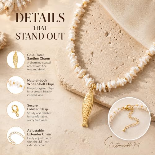 YUJIE Dainty Fish Pendant Necklace for Women 14k Gold Plated Ocean Fish Charm Necklace Summer - color: seashell beaded fish