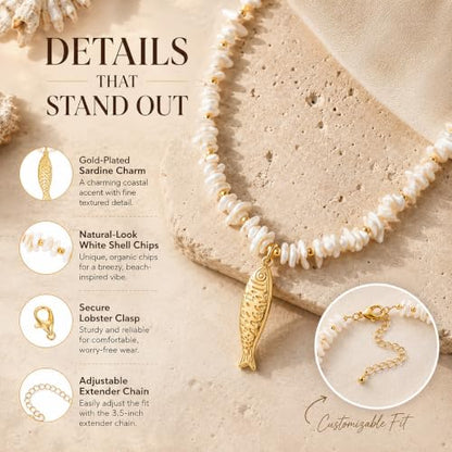 YUJIE Dainty Fish Pendant Necklace for Women 14k Gold Plated Ocean Fish Charm Necklace Summer - color: seashell beaded fish