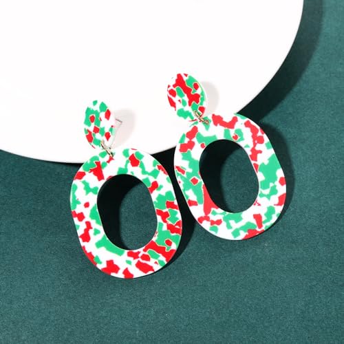 Acrylic Earrings For Women Statement Geometric Earrings Resin Acetate Drop Dangle Earrings Mottled Hoop Earrings Fashion Jewelry - color: Christmas