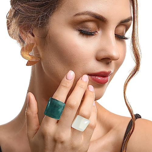 Resin Chunky Rings for Women Multicolor Acrylic Plastic Rings Set Cute Trendy Aesthetic Y2k Statement Rings Thick Dome Heart Knuckle Finger Jewelry - color: White+Green