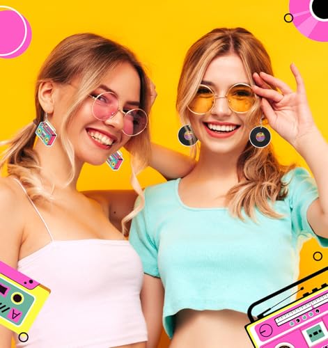 3Pairs 80s Earrings for Women Retro, Retro Cassette Tape Hoop 80s Earrings for Women, Lightweight Acrylic Dangle Earring for Costume & Party (Candy Colors)