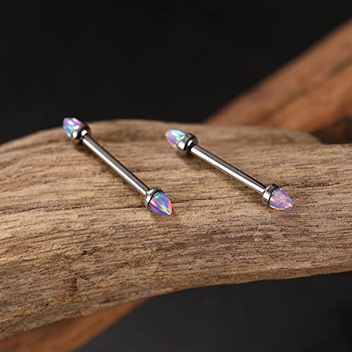 GAGABODY G23 Titanium Pair 14G Nipple Rings Tongue Jewelry Bridge Piercing | Internal Threaded Used in Nipple,Tongue,Bridge 14G Length from 12mm to 18mm Lightweight Daily Wear for Unisex Sensitive Skin - color: STYLE1A-Silver+Bullet Purple Opal, size: 14G
