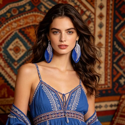 6 Pairs Feather Earrings for Women Lightweight Boho Angel Wing Fairy Feather Earrings Bohemian Handmade Jewelry