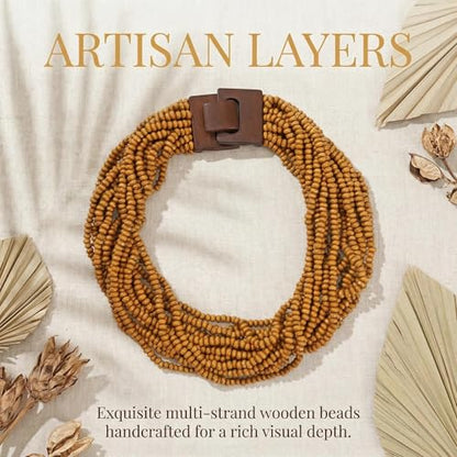 Coiris Beaded Strand Necklace for Women Boho Chunky Beaded Strand Necklace Bohemian Summer Beach Necklace Jewelry for Women(N0059-Black) - color: Wood
