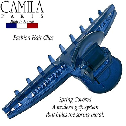 Camila Paris CP3229 French Hair Clip for Women, Narrow, Strong Hold Grip Double Teeth Girls Hair Claw Clips Jaw, Fashion Durable Styling Hair Accessories for Women, Made in France - color: Blue 3.25"