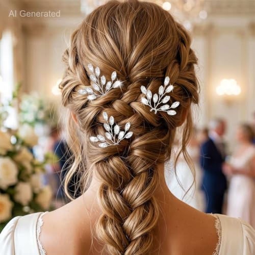 Heread Crystal Bride Wedding Hair Pins Rhinstones Bridal Hair Accessories Head Piece for Women and Girls (Pack of 3) - color: A Silver