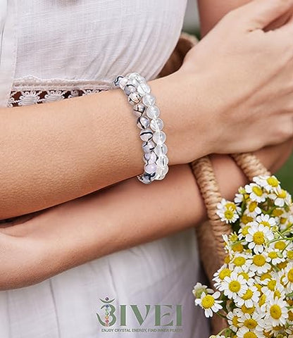 Bivei Natural Crystals Gemstone Healing Stretchy Round Beaded Bracelet | 8MM Semi Precious Beads Bracelet, Handmade Spiritual Jewelry Gift for Women Men,Enhance Positive Energy - color: 8mm Clear Quartz & Dragon Vein Agate (Master Healer), size: Small: 6.