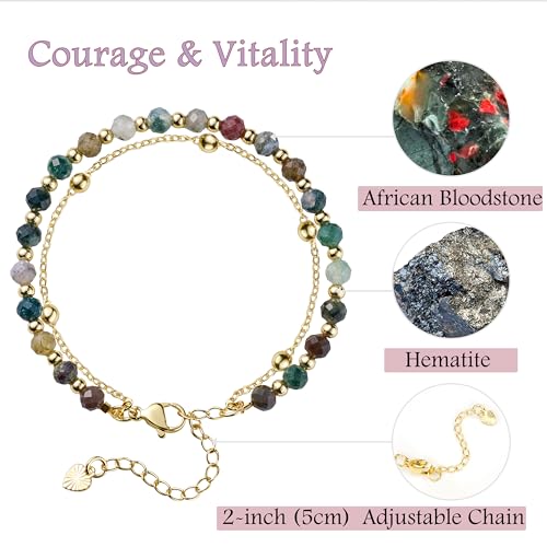 Farfume Crystal Beaded Bracelets for Women 4mm Natural Stone Jewelry Gifts | Natural Beads Gemstone,Handmade,Helper Tool,Yoga Protection,Hypoallergenic,Durability Wear - color: African Bloodstone-Courage & Vitality