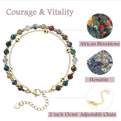Farfume Crystal Beaded Bracelets for Women 4mm Natural Stone Jewelry Gifts | Natural Beads Gemstone,Handmade,Helper Tool,Yoga Protection,Hypoallergenic,Durability Wear - color: African Bloodstone-Courage & Vitality