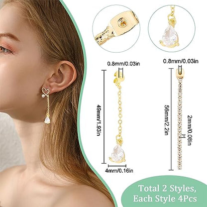 SUNNYCLUE 1 Box 8Pcs 2 Style Real 18K Gold Plated Earring Backs Ear Studs Rhinestone Tassel Earring Findings Long Chain Butterfly Ear Nuts for Jewelry Making Women Adult DIY Earrings Craft Accessories - color: 8pcs 2 Styles 18k Gold Plated Earring Backs T