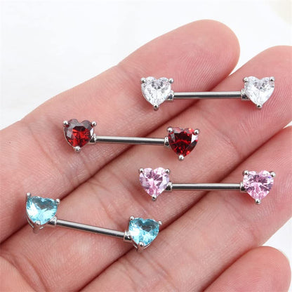 HQLA 14G Dainty CZ Love Heart Nipple Rings Tongue Ring Surgical Steel Nipple rings Piercing Women Barbells 2Pcs 25/8"(16mm) - style: Silver - Style A - Light Blue Heart CZ