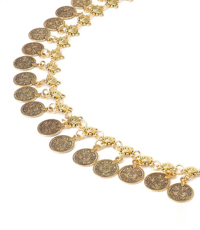 Women Western Concho Chain Belt - Fashion Gold Metal Waist Cowgirl Belt for Dresses Jeans - color: Gold-1