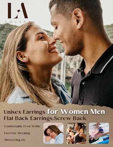 LOLIAS Hypoallergenic Flat Back Earrings for Women-Surgical Steel Earrings for Sensitive Ears 20G Stainless Steel Earring Stacks Small Flatback Stud Hoop Cartilage Earring - color: Black