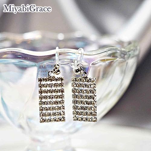Dangle Silver Invisible Clip On Earrings for Women Not Pierced Gold Crystal Rhinestone Comfortable Hoop Fringe Long Chain Clip On Earrings - color: Rectangular Silver