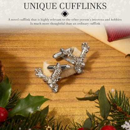HAWSON Various Unique Cuff Links Mens, Animal/Tactical/Music/Holiday/Cufflinks, Themed Wedding Dinner Party Gift Suit Accessories - style: Deer Head