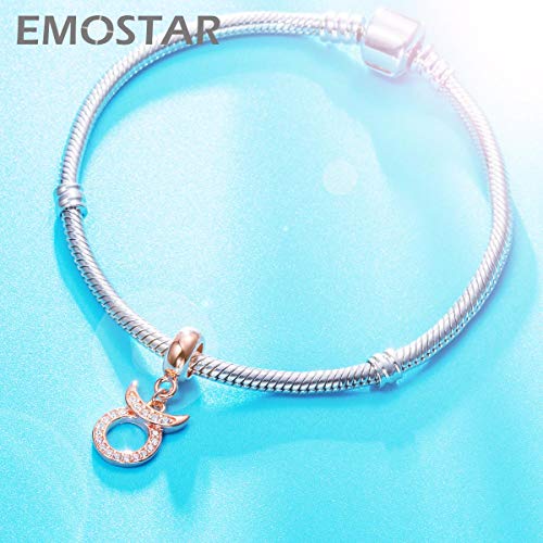 EMOSTAR Zodiac Sign Charms fits European Charm Bracelet – Rose Gold 925 Sterling Silver Necklace Pendant, 12 Horoscope Constellation Dangle CZ Birthstone Beads, Gifts for Women/Men/Birthday - color: Taurus (4.20 – 5.20)