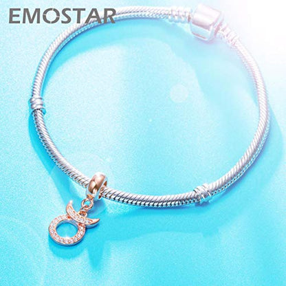 EMOSTAR Zodiac Sign Charms fits European Charm Bracelet – Rose Gold 925 Sterling Silver Necklace Pendant, 12 Horoscope Constellation Dangle CZ Birthstone Beads, Gifts for Women/Men/Birthday - color: Taurus (4.20 – 5.20)