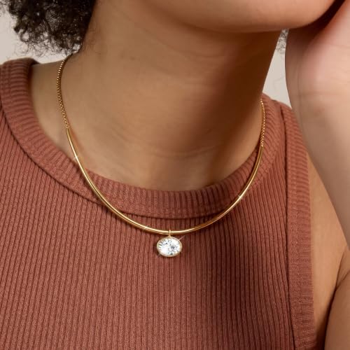Gold Choker Necklace Dainty 14K Gold Plated Collar Necklace with Cubic Zircon Pendant Necklaces Fashion Minimalist Summer Crystal Collar Necklaces Boho Jewelry - style: CZ Oval Shape