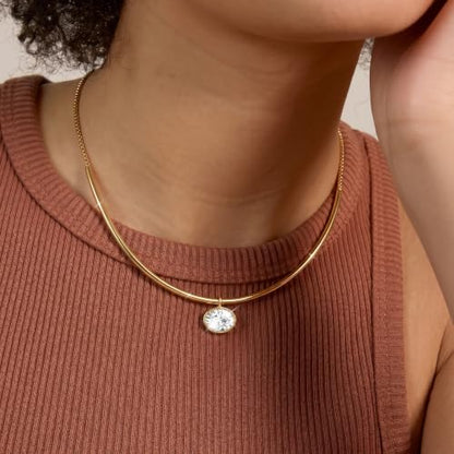 Gold Choker Necklace Dainty 14K Gold Plated Collar Necklace with Cubic Zircon Pendant Necklaces Fashion Minimalist Summer Crystal Collar Necklaces Boho Jewelry - style: CZ Oval Shape