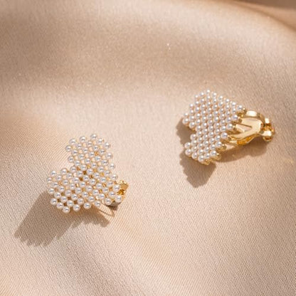 YOQUCOL Simulated Pearl Flower-Cluster Shape Clip On Stud Earrings Non Pierced Ear Earrings for Women - color: Heart-shaped