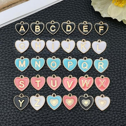 104pcs Alphabet Letter Charms,Initial A-Z Alphabet Enamel Letters Charm Pendant Bead for DIY Personalized Jewelry Making Findings